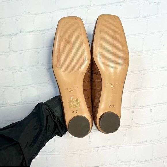 NEW Everlane brown croc embossed leather square toe circle heel ballet flats 7.5 - Picture 6 of 10